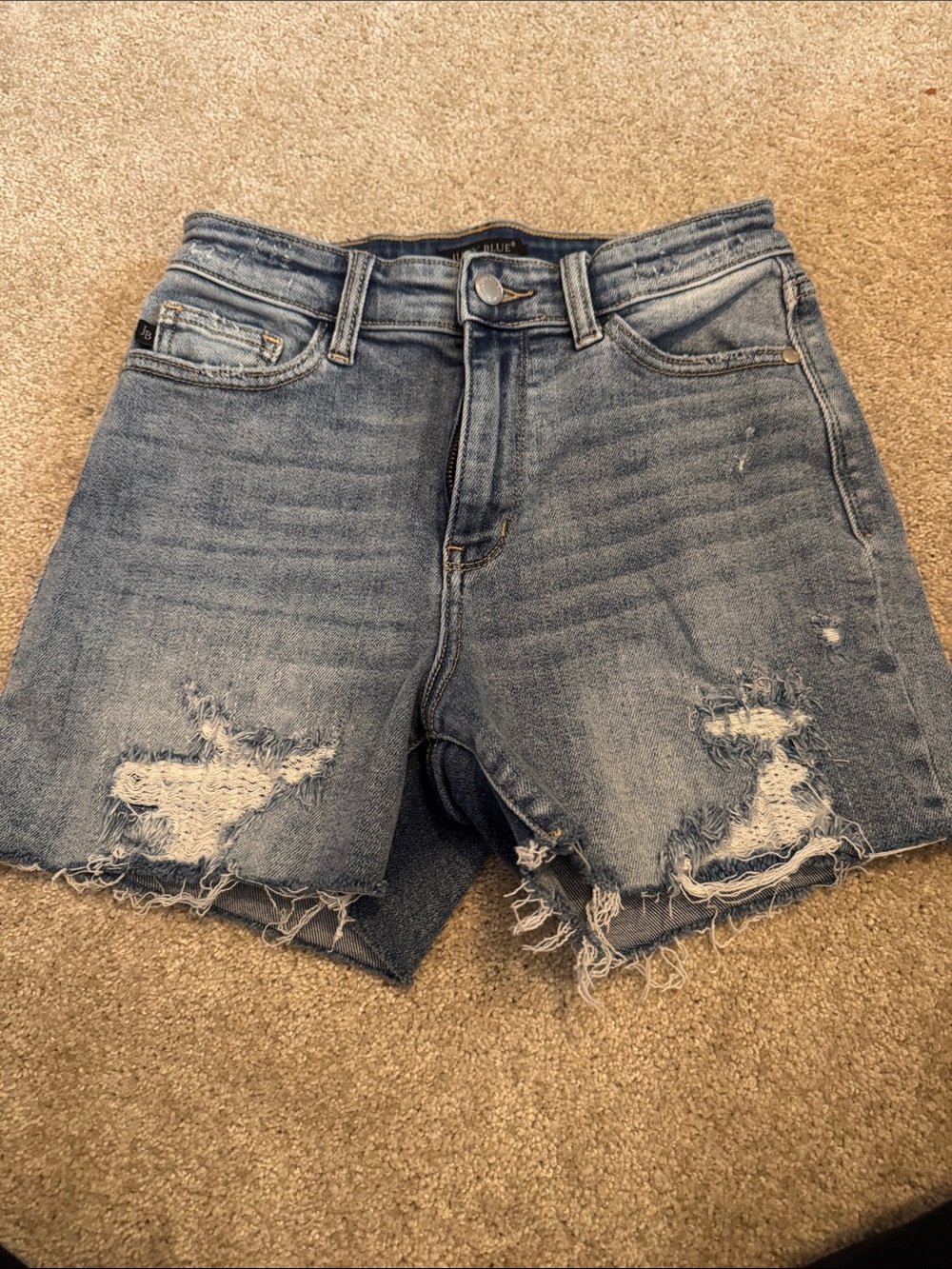 Judy Blue Distressed Light Blue Denim Shorts